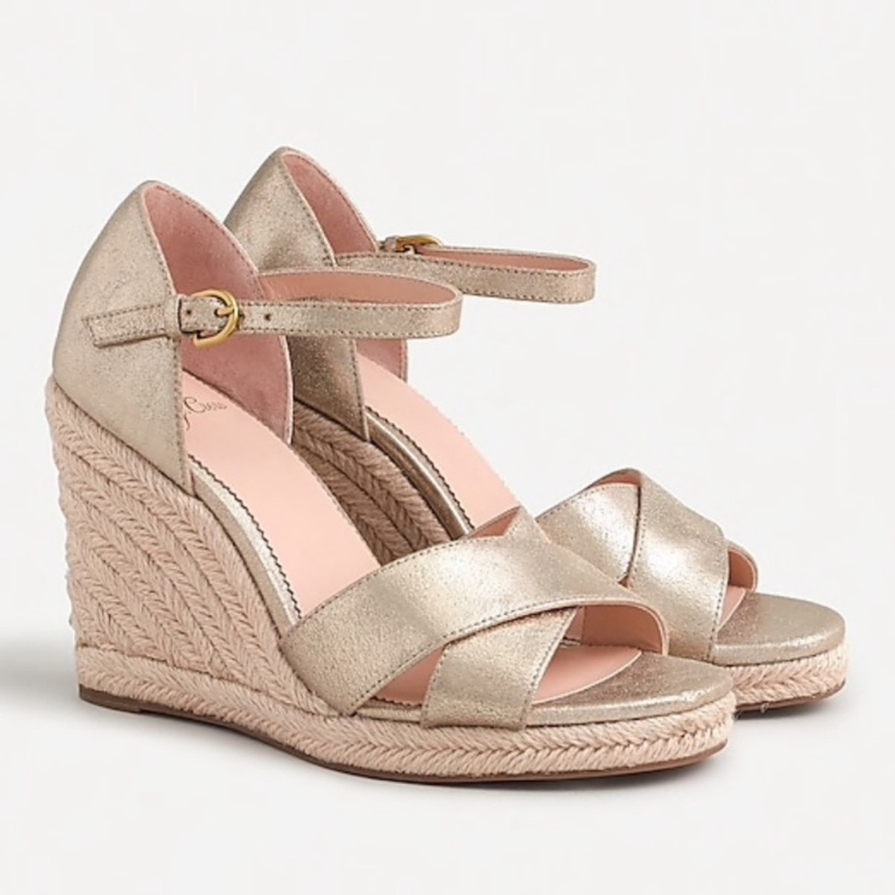 J Crew Jute wedge sandals in metallic leather